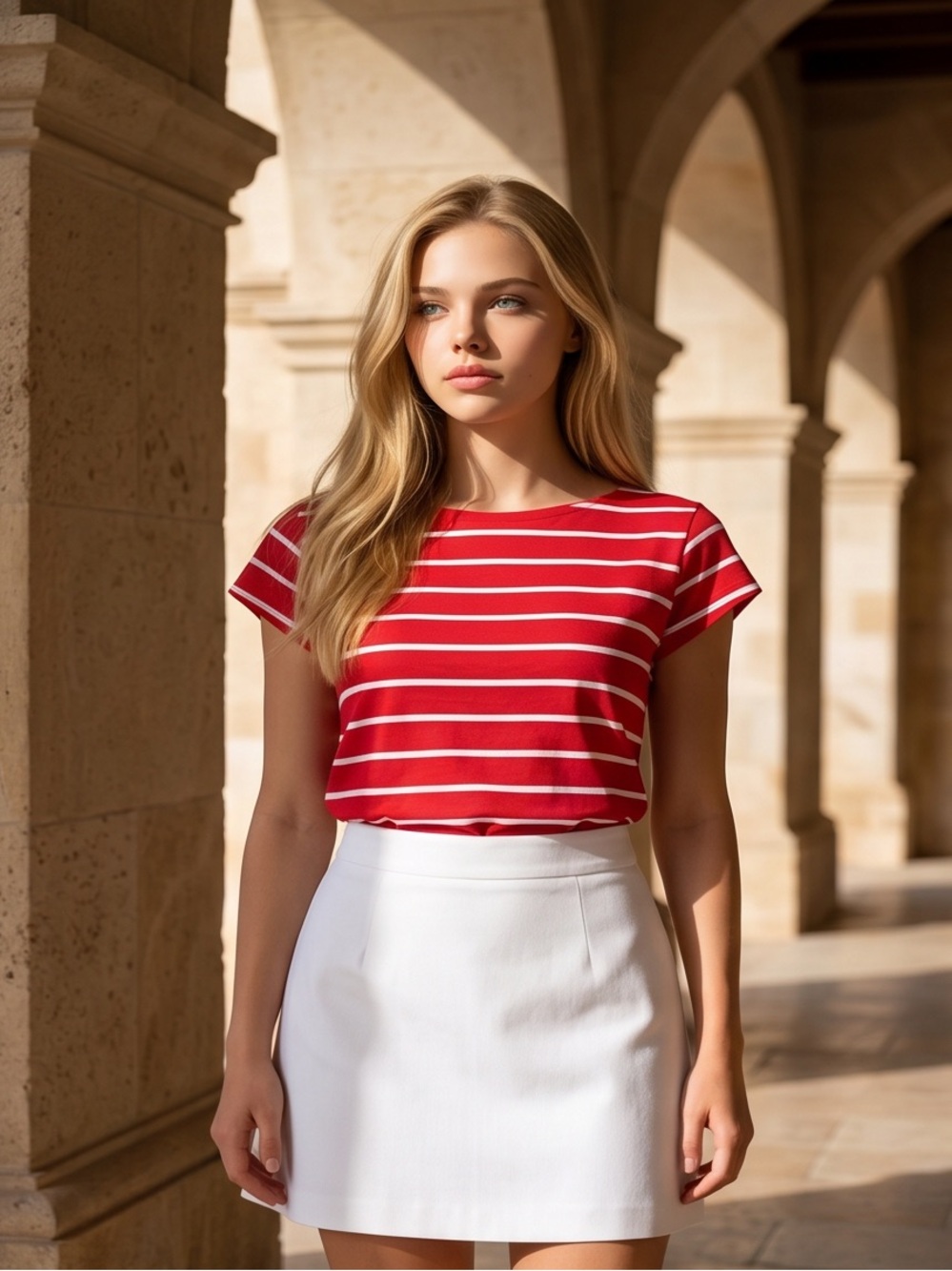 Liz Claiborne Red and White Striped Short Sleeve Tee